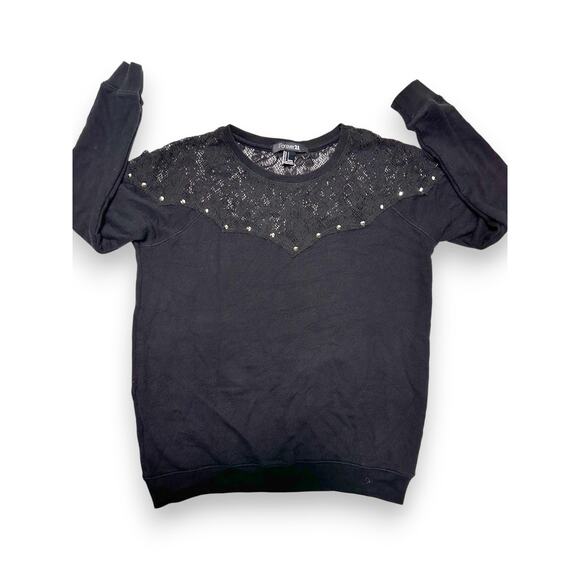 Forever 21 Black Lace Yoke Sweater W/ Studs Size Medium - Picture 1 of 8